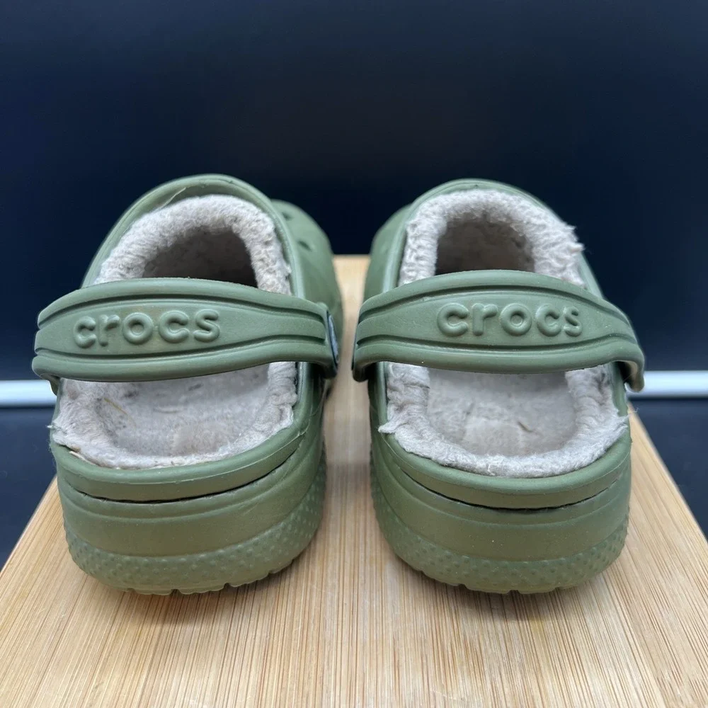 Crocs Baya Lined Clog Shoes Size C7 Green Sherpa Faux Fur Slip On
